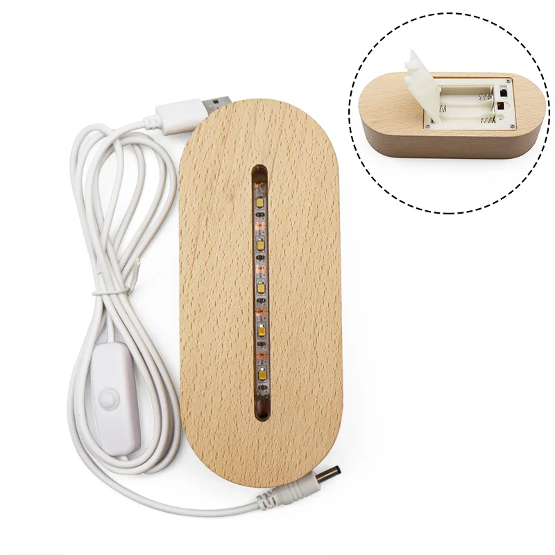 Factory directly Wholesale Led Night Light Table Lamp Wood Base with Battery box DC Cable