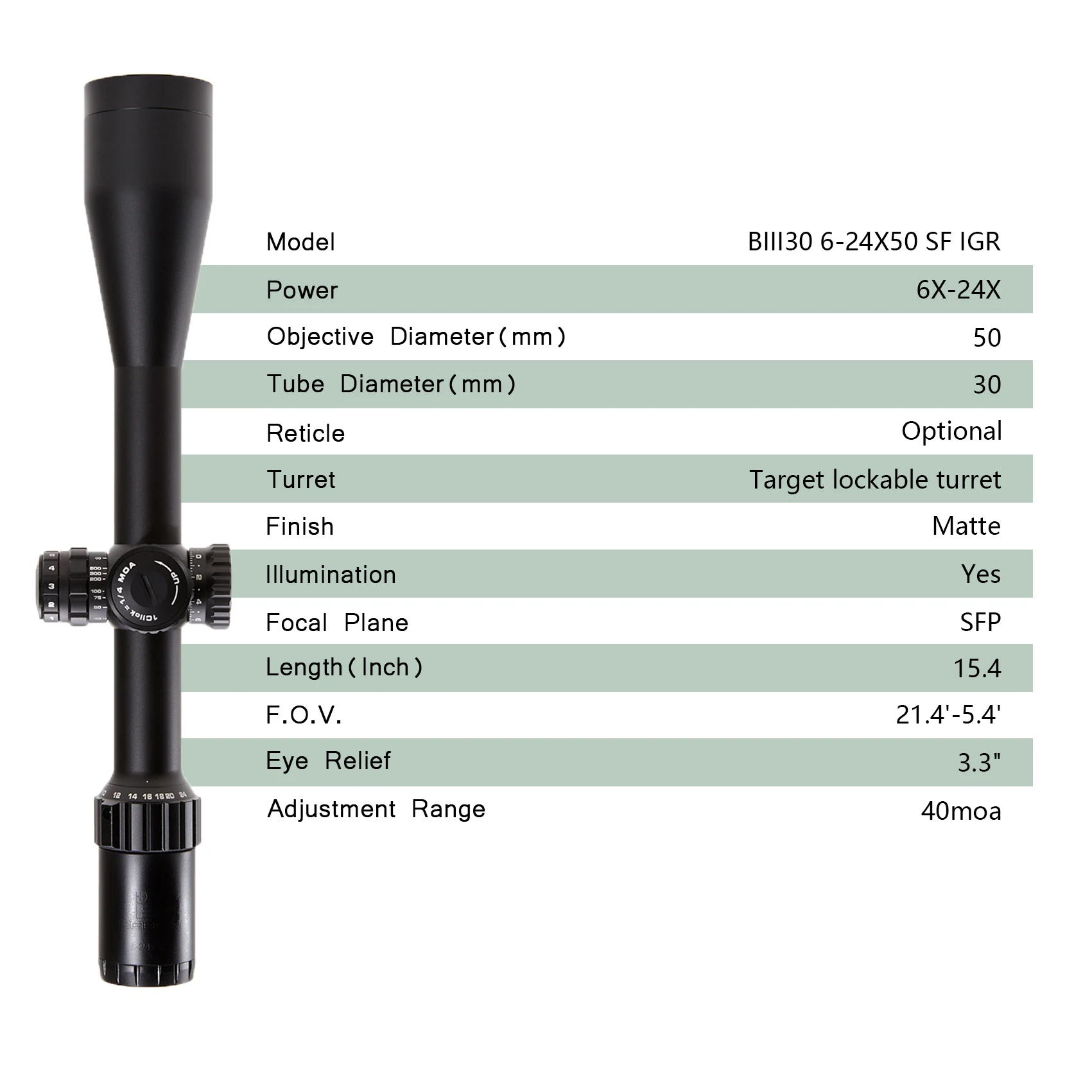 Outdoor Tactical scope 6-24X50 with illumination