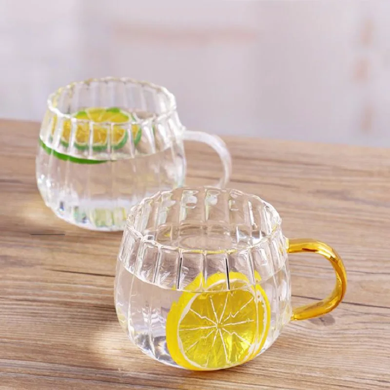 
11oz High Borosilicate Glass Cup Pumpkin Stripes Glass Cup Glass Mug With Handle 