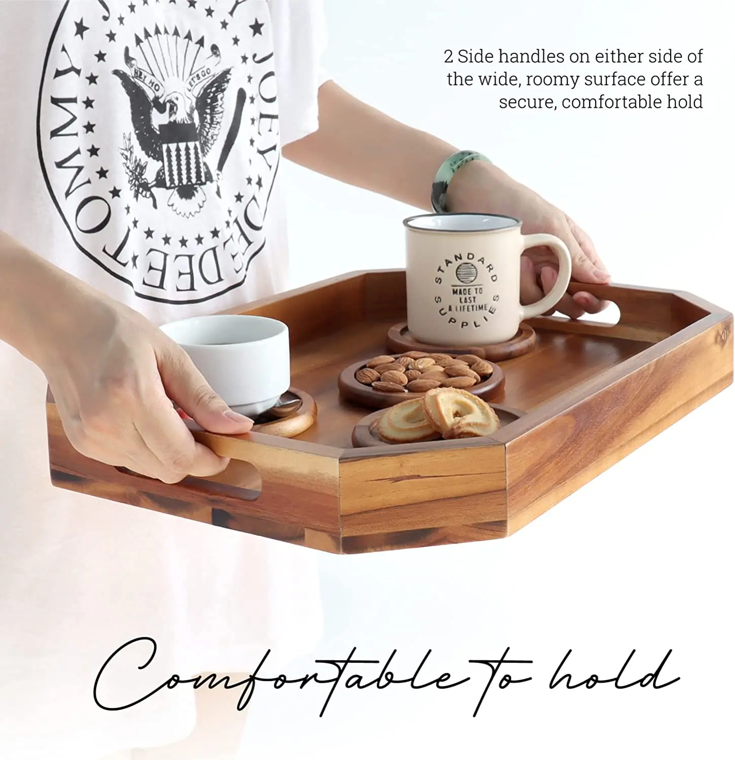 Оттоманский твердый поднос, деревянный сервировочный поднос с вырезами, угловыми краями и 4 деревянными подставками