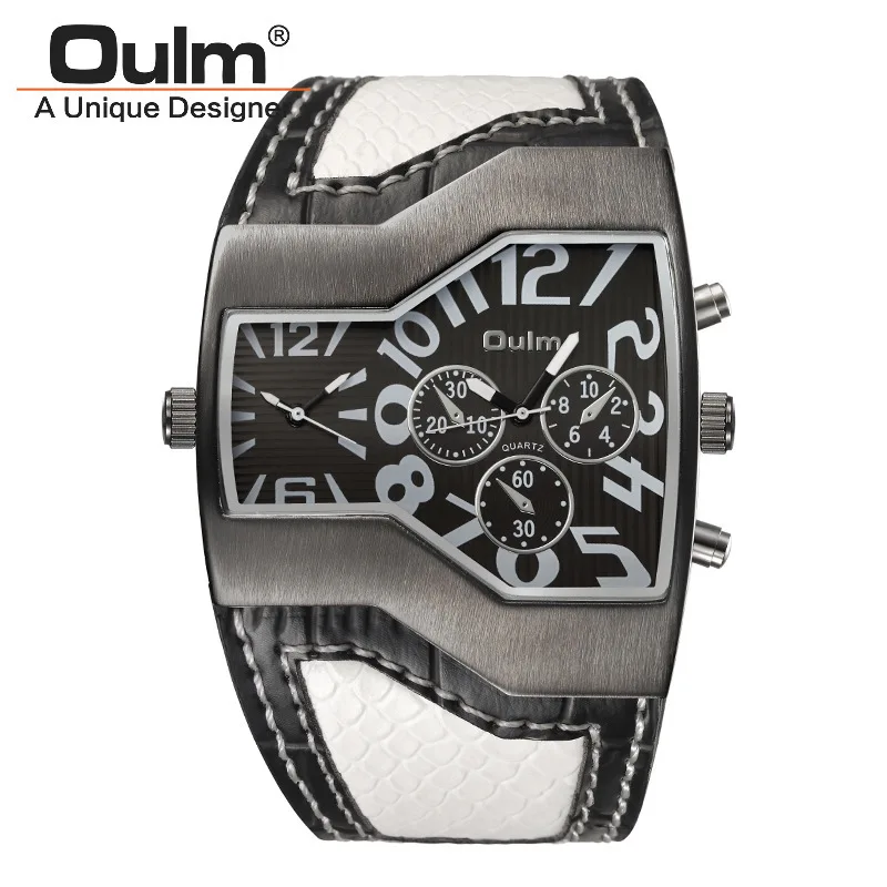 Oulm Hp1220B Luminous Military Leather Watch Strap Luxury Large Dial Casual Multifunction Men Style Alloy Quartz Watches