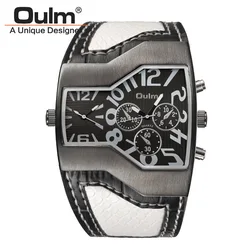 Oulm Hp1220B Luminous Military Leather Watch Strap Luxury Large Dial Casual Multifunction Men Style Alloy Quartz Watches