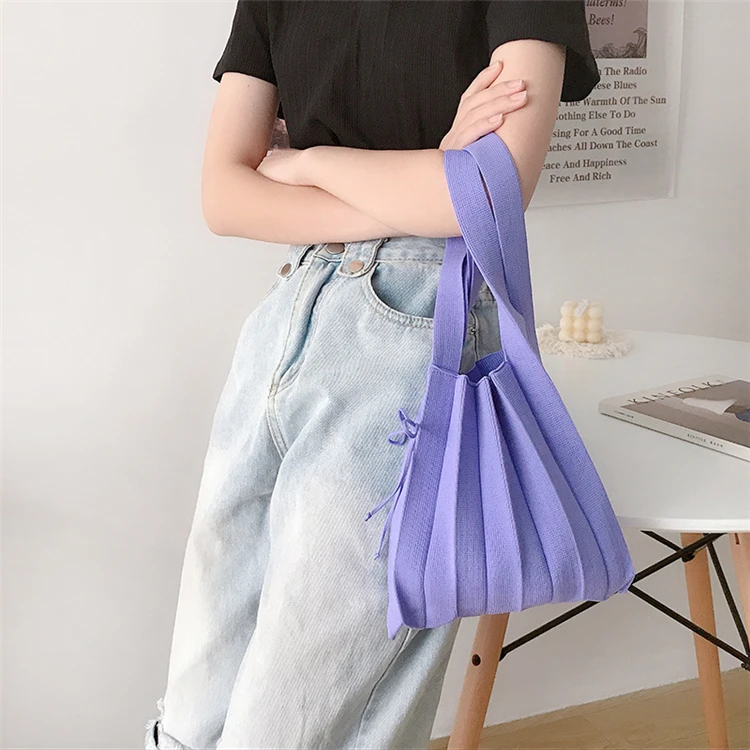 
hot sale korean style knitted gem green fold small handbag wild clutch bags women handbags ladies 