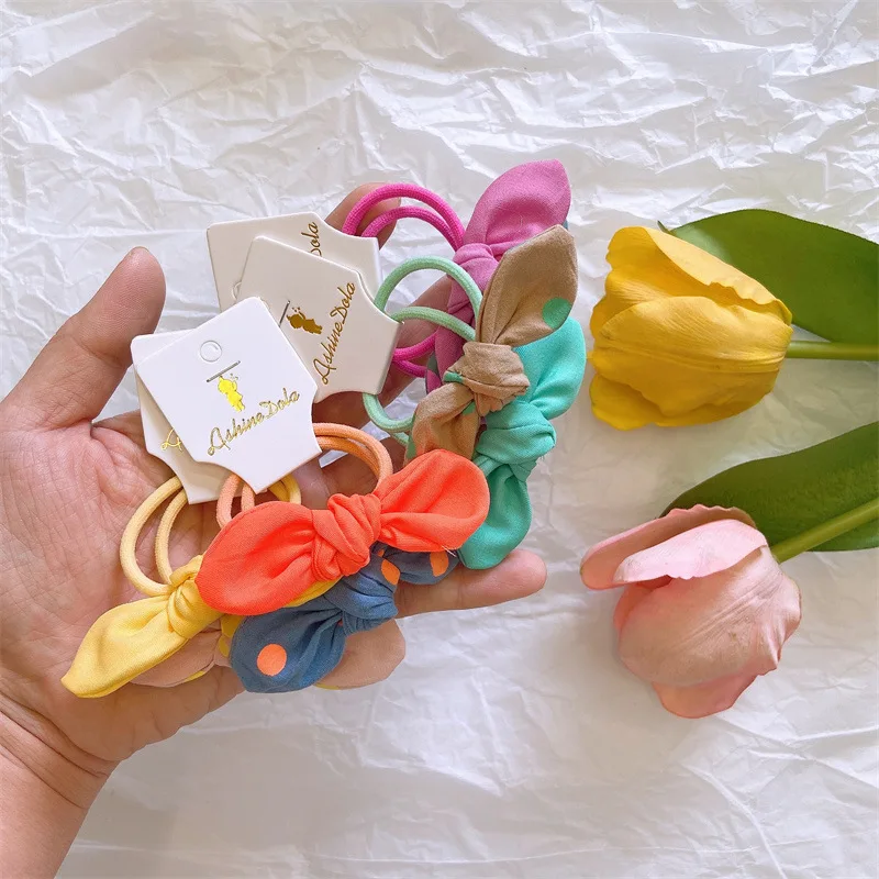 2022 Korean Trend Kids Hair Tie Set New Style Colorful Dot Hair Elastics Non Slip Little Girl baby bow hair ties
