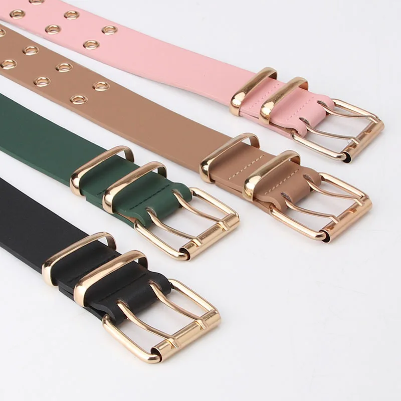 New Design Wide Waistband Double Grommet Hole Buckle Leather Belt Female Male Waist Strap Belts for Women Men Jeans