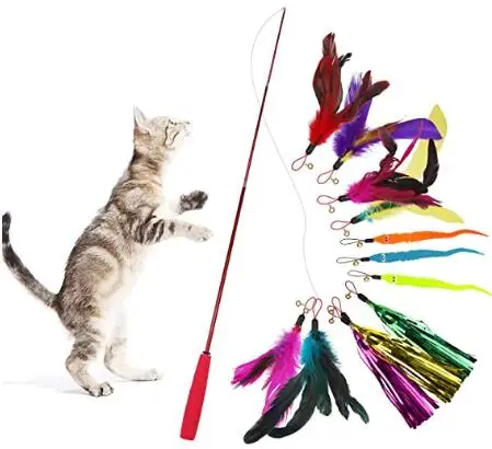 Hot Sale Adjustable Retractable Funny Cat Fish Rod Teaser Stick Cat Wands Feather Pole Toy