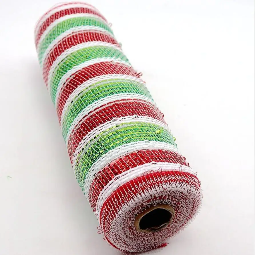 Hot Sale Wholesale Christmas Wire Polyester Deco  Mesh Colorful Metallic Flower  Garland Mesh