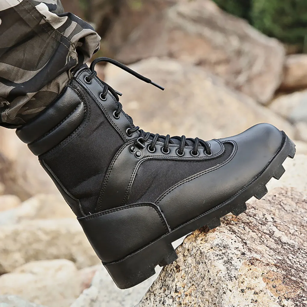 Panama Sole Cheap Training Hiking Tactical Black Leather Boots Unisex