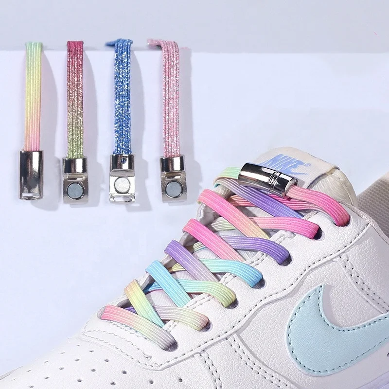 Hot 6MM Elastic Shoelaces Magnetic Fashion Metal Locking Lazy Laces Outdoor Sneakers Quick Flat No Tie Shoelace 1 Pair