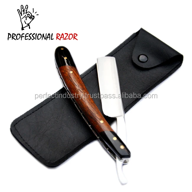 
New 2021 Private Label Fixed Blade Barber Razors Custom Handle Shavette Black & Brown Wood Handle Shaving Razor 