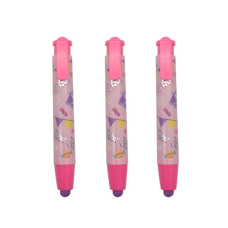 STASUN  Stationery Pen Shaped Eraser Plastic Tube Press Rubber Auto Click Eraser Retractable Eraser