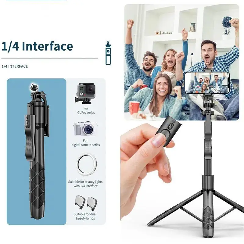 1.55m Floor Tripod Selfie Stick 360 Rotating Bluetooth Hand Held Selfie Stick Tripod Live Video Long Wireless Foldable L16