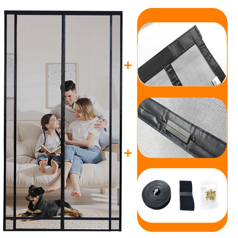 Summer fiberglass screen door anti-mosquito magnetic door curtain can be cut and easy to install screen door