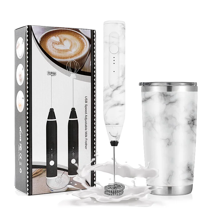 New Arrival milk foam frother USB rechargeable handheld electric coffee milk frother steamer set with coffee mug, mixer, pitcher