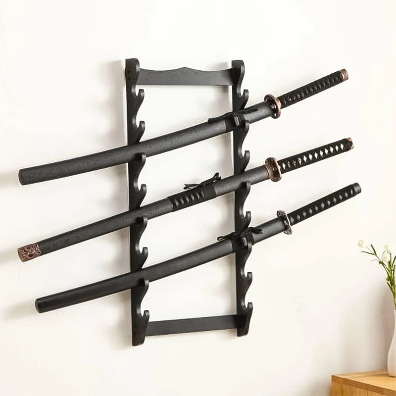 Black Samurai Sword Stand for Katana Wakizashi Sword Flute Fishing Rods 8-Tier Holder Wall Display Sword Rack