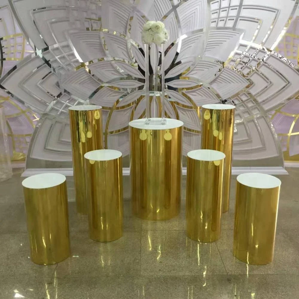 
Cake Shop Acrylic Golden Dessert Table 7 Piece Set Wedding Acrylic Cylindrical Road Cake Table 