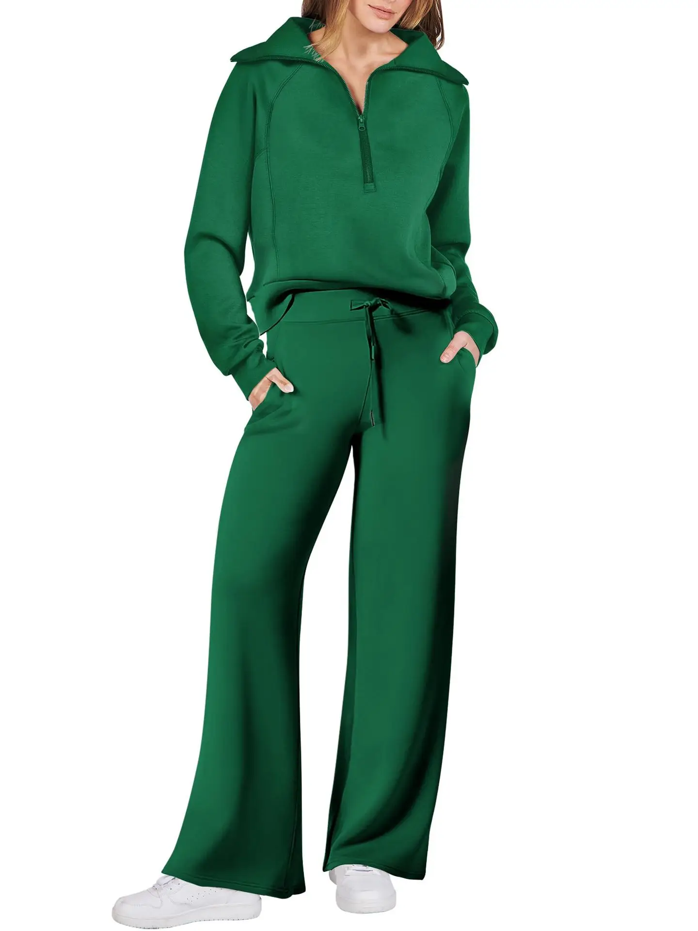 Loungewear Sets Quarter Zip Pullover Sweatshirts with Wide Leg Sweatpants Womens 2 Piece Sweatsuits