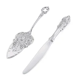 Palace Style Wedding Guest Gifts Tableware silver engrave antique metal cake knife and server set