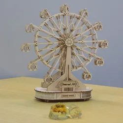Custom Adult Children 3D DIY Jigsaw Game Assembly Model Educational Toy Ferris Wheel 3D Wooden Puzzle Wood Craft