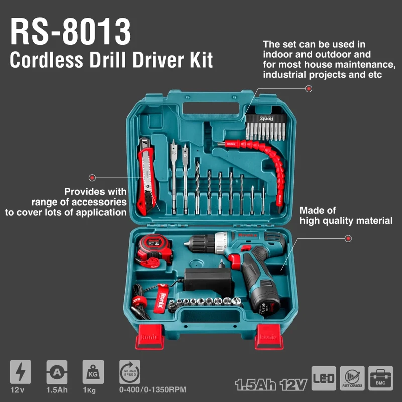 Ronix RS-8013 новый набор бытовых электроинструментов комбо наборы 14 В 35 шт. литиевых батарей ручных инструментов