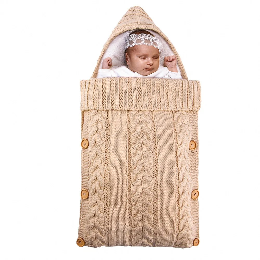 Winter Newborn Baby Wrap Swaddle Blanket Knitting And Sherpa Infant Swaddle Baby Car Seat Blanket