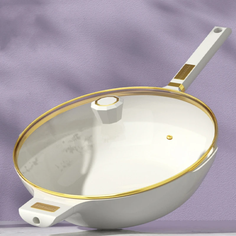 Luxury modern nonstick saute pan ceramic aluminum saucepan flat bottom wok fry pan