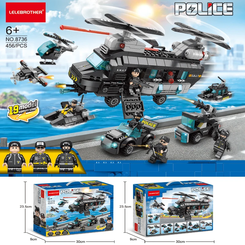 LELE BROTHER  Factory Wholesale Police Series  Brick Toys SWAT Helicopter Building Blocks for Boy