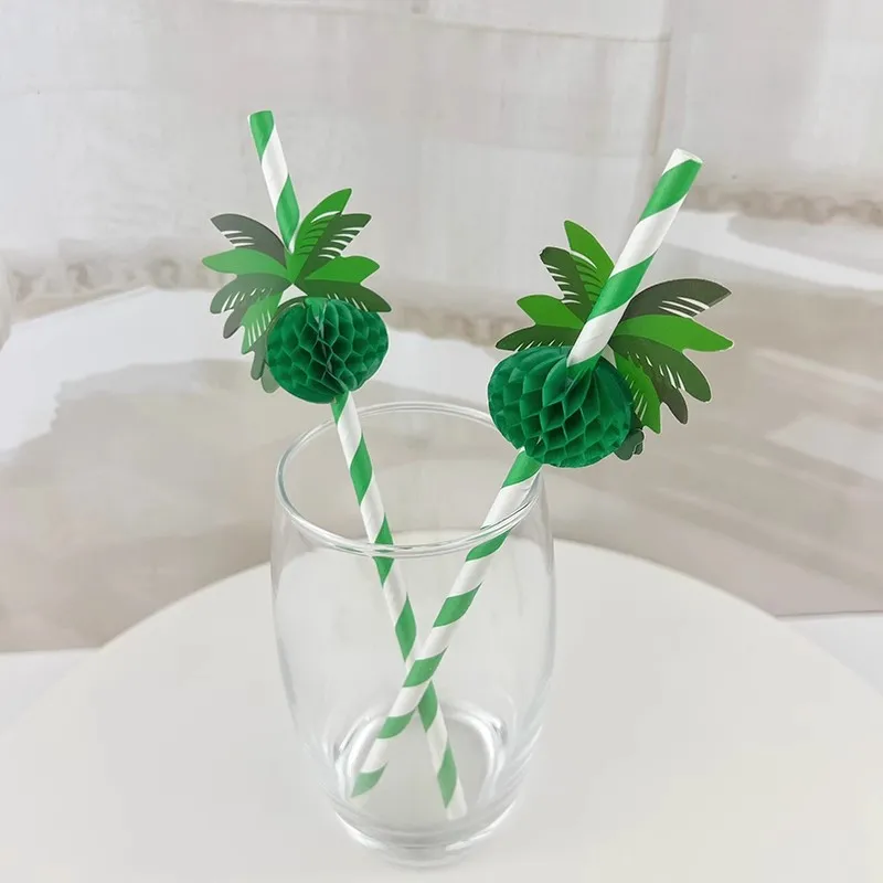 Christmas Tree Attached Green Paper Drinking Straws Biodegradable Holiday Straw