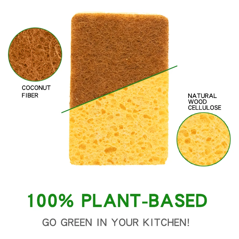 Natural  Eco-Friendly Scrub Sponges for Kitchen - Non Scratch Odor Free Biodegradable Plant Based Scrubber Pads for Cleaning Di