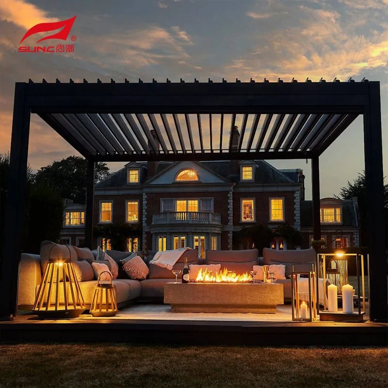 Modern Electric Pergola Gazebo Outdoor Bioclimatic Solar Waterproof Motorized Louvered Aluminium Pergola