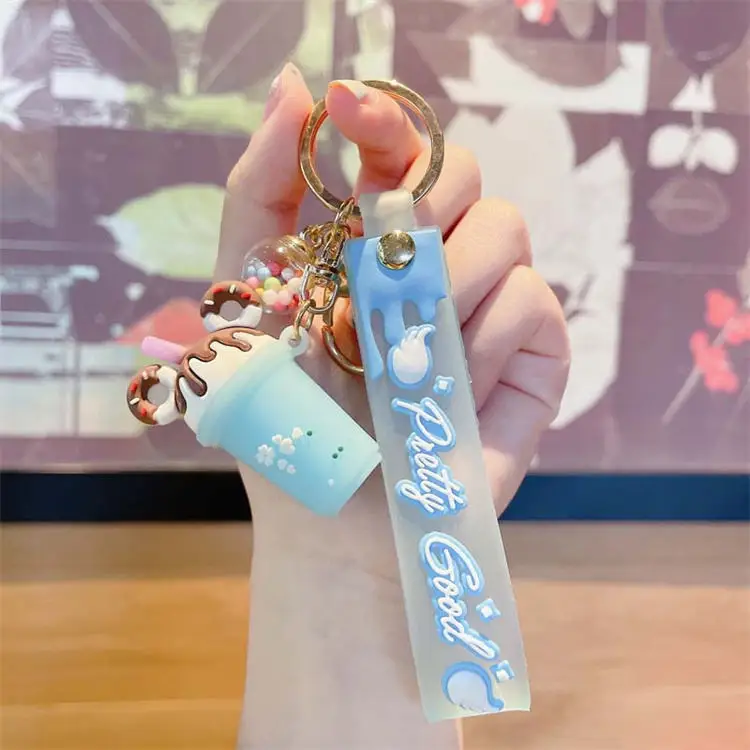 Promotional kids girls gifts creative cartoon cute charm ice cream keychain boba milk tea cup keychain