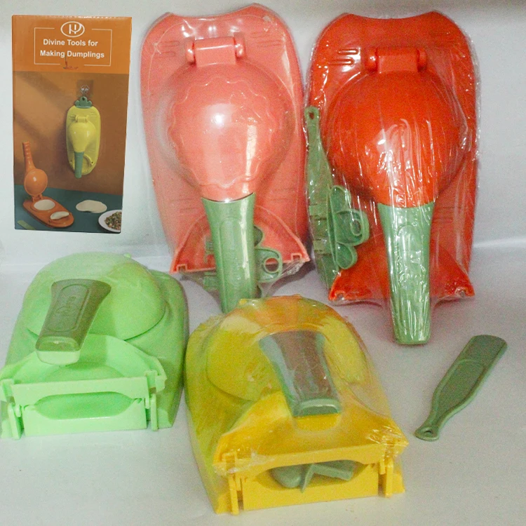 2023 New Hot Sale Kitchen Utensils Plastic Dumpling Maker Machine 2 In 1 Manual Dumpling Maker with color box