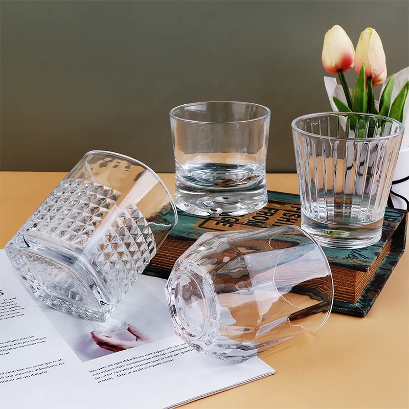 Embossed Plain Weave Mixed Glassware Highball Glasses Rocks Glasses,Clear Premium Drinking Glass Tumbler for Beverage