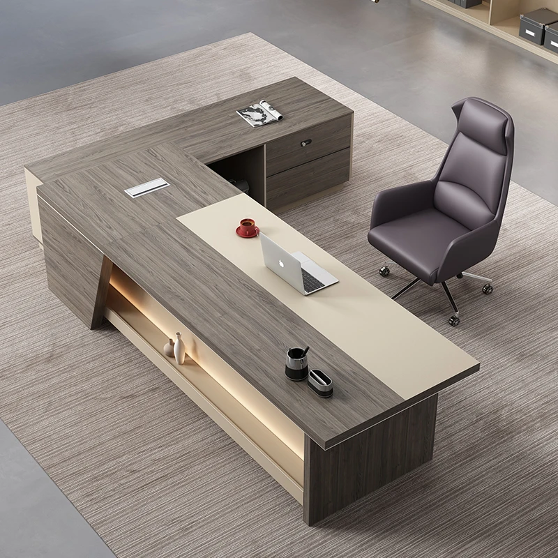 Modern Luxury L-Shaped Boss Desk Executive Office Wood Modular Computer Manager Furniture