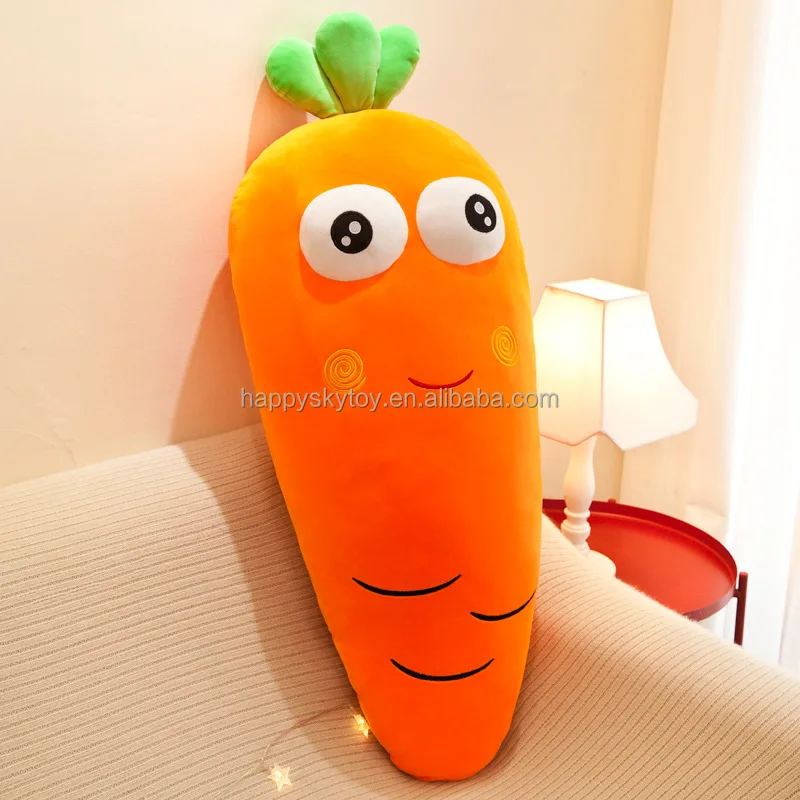 Cute Fruit Big Eyes Carrot Plush Toy Large Super Soft Clamp Leg Bed Pillow Girls Gift with Zipper Plush Pillow