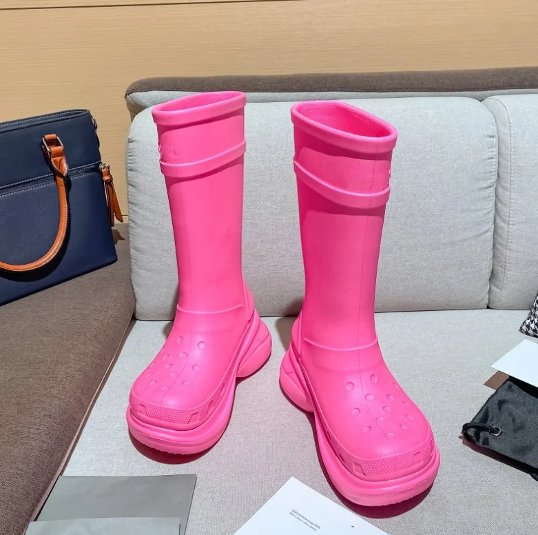 2024 Autumn Winter New Water Boots For Women Thick Bottom Non-slip Hole Shoes Rain Boots