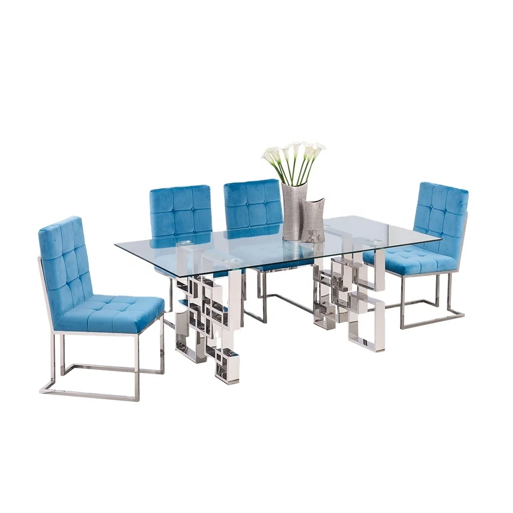 
stainless steel strong base clear tempered glass top rectangle dining table 