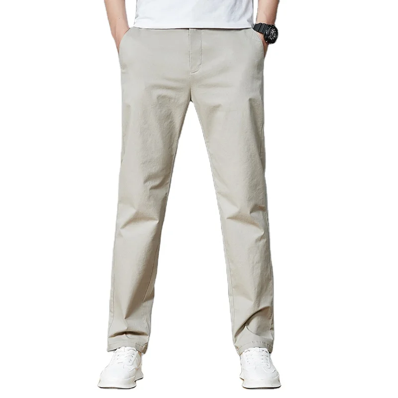 Custom brand casual classic cotton soft light slim fit straight men dress chino khaki trousers pants