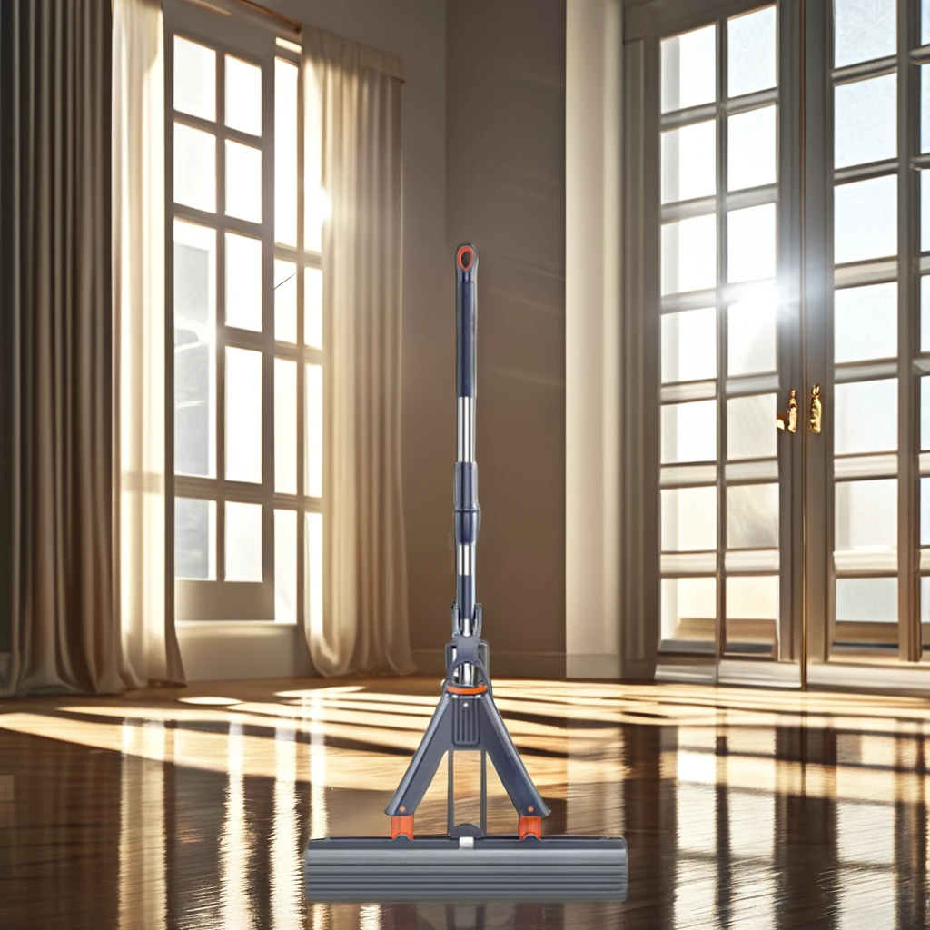 Dual-Use Self-Wringing Mop Dry Wet Cleaning Steel Pole Flat Handle Hand-Free Double-Folded Rubber Cotton Sponge Mop Set Box