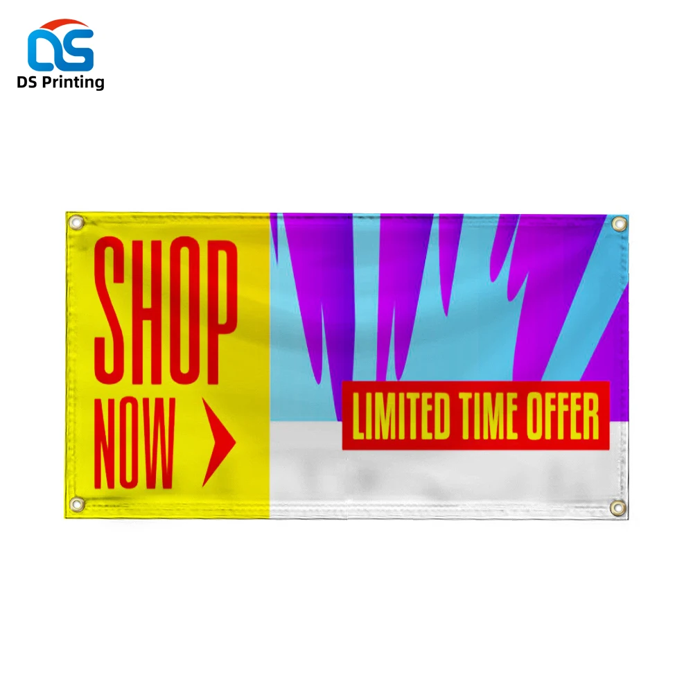 Custom marketing promotional tire materi hem garage ford kpop flags banners fabric for advertising cheap banner polyester