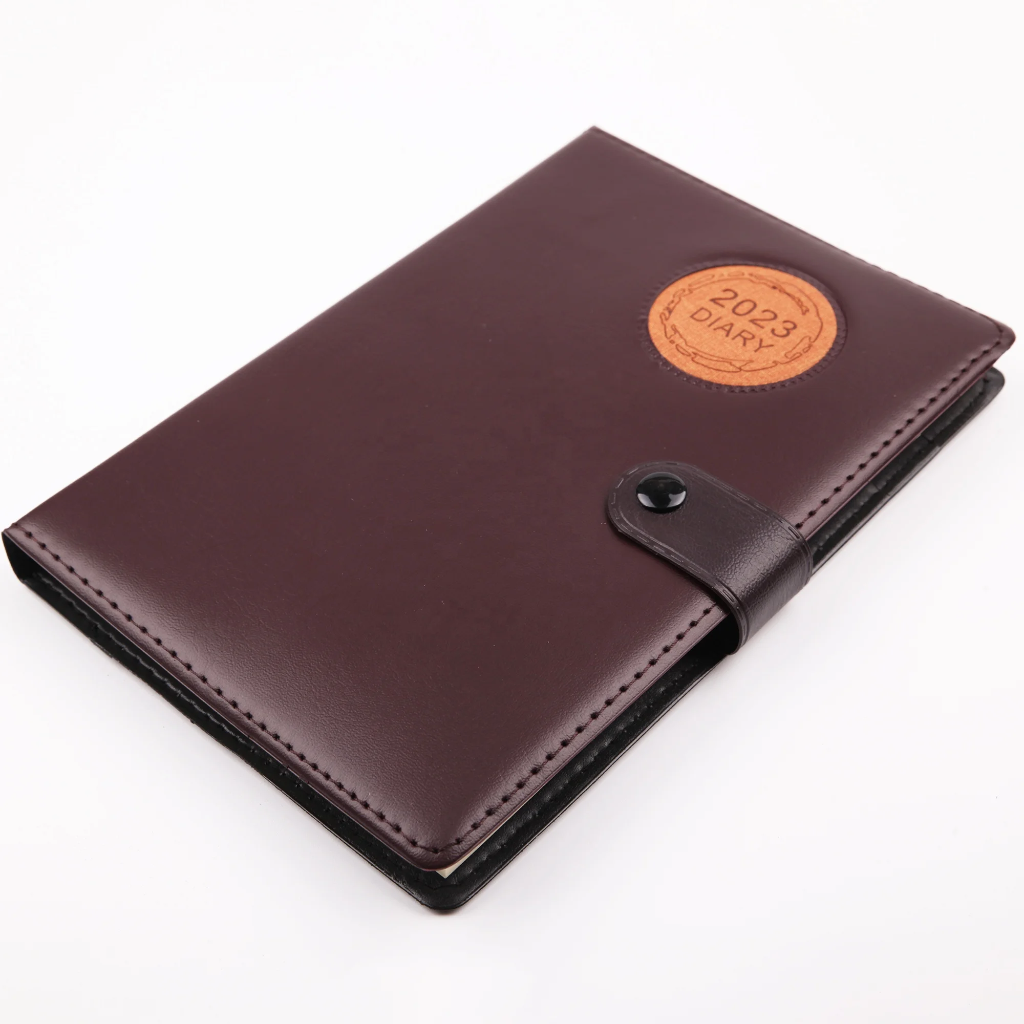 Wholesale A5 2023 Diary  Round Stamp Buckle LeatherJournal Notebook English Custom Language Accepted