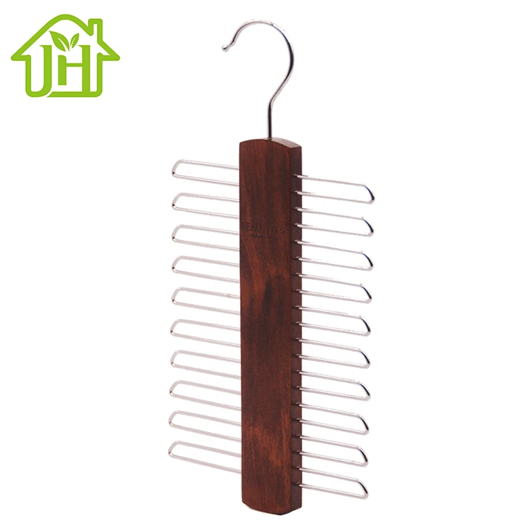 Free sample boutique hot sale wooden display hangers with 20 hooks for tie scarf belt