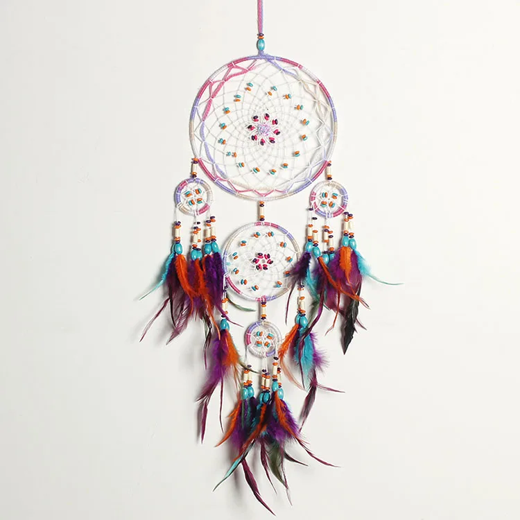 Original Indian style five-ring colorful feather dream catcher