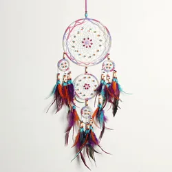 Original Indian style five-ring colorful feather dream catcher
