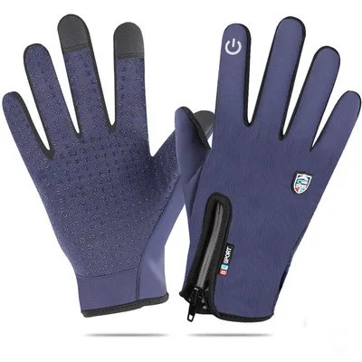 Outdoor Blue  waterproof windproof touch screen  full finger  anti-slip thick  polar fleece  touch screen winter gloves