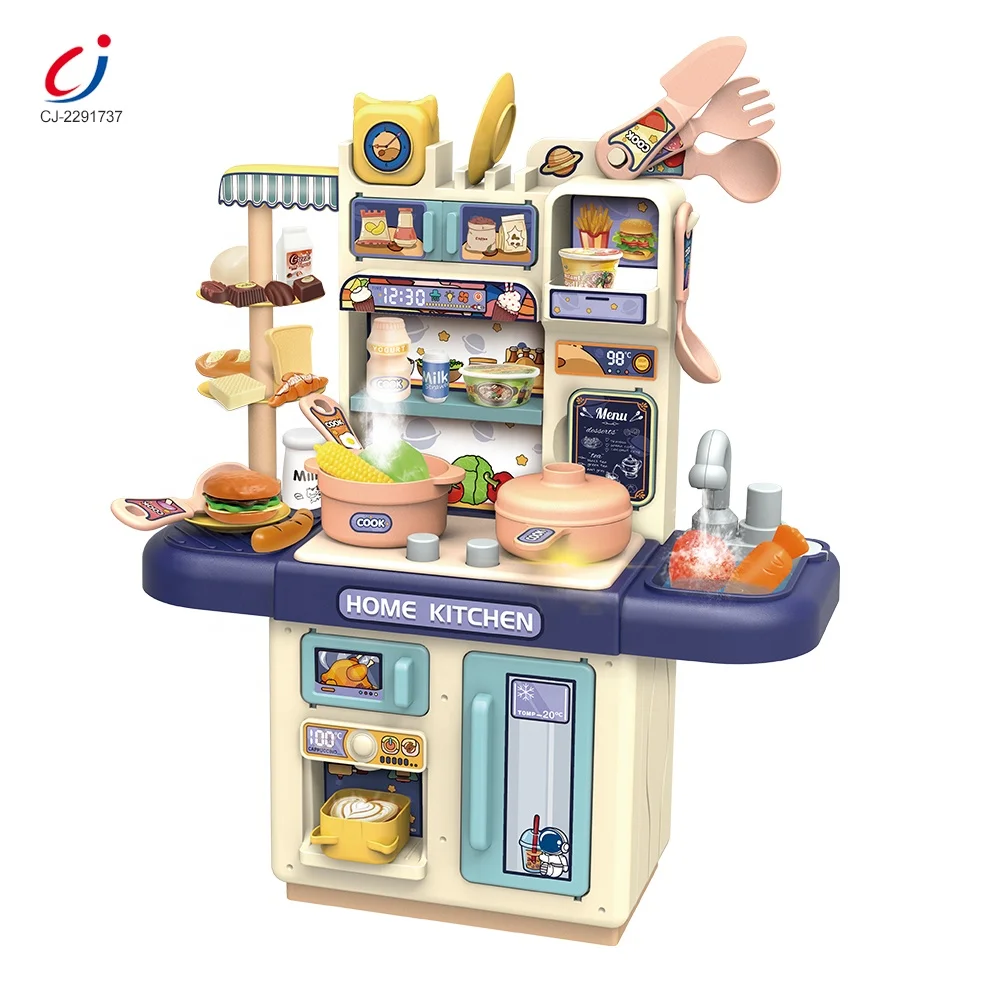 Chengji miniature toy kitchen play set children kitchenware simulated sound light play spray cooking table toys