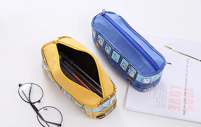 XC Creative Bus Schoolbag Personal Chao Language Simple Pencil Box Stationery Bag