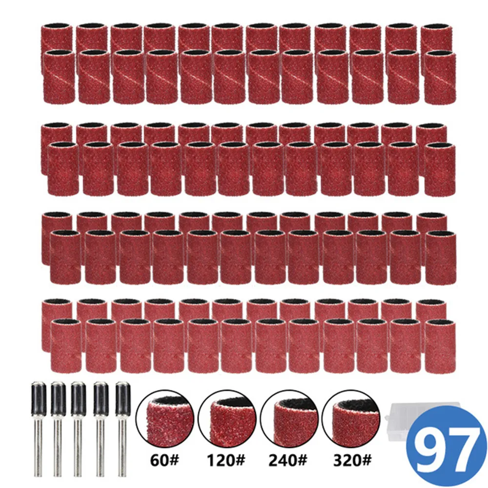 Sanding Drum Kit 97pcs 60 120 240 320 Grit with 1/4 Inch Sanding Mandrels Sanding Bands for Dremel Rotary Tools