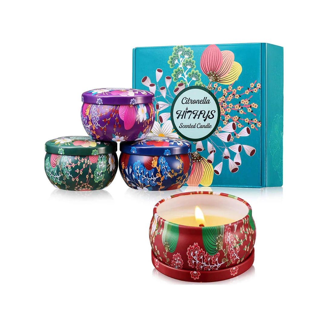 wholesale Custom 8oz  scented candles gift set soy wax festival scented candle soy wax in tin jar beautiful box for  travel