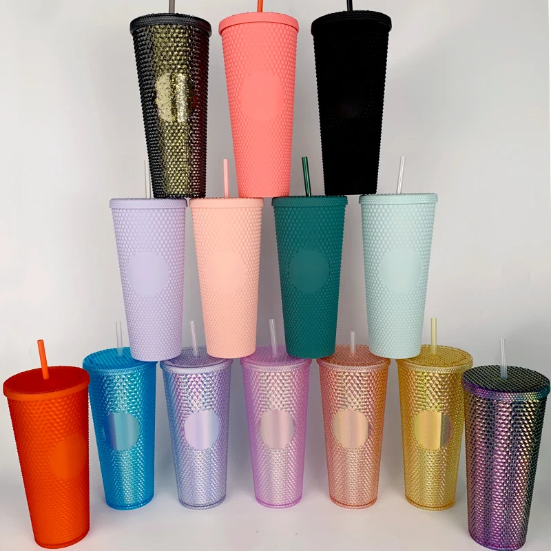 2023 Sell Well Plastic Studded Tumbler Accept Custom Reusable Double Wall Cold Color Changing Cup With lid and straw